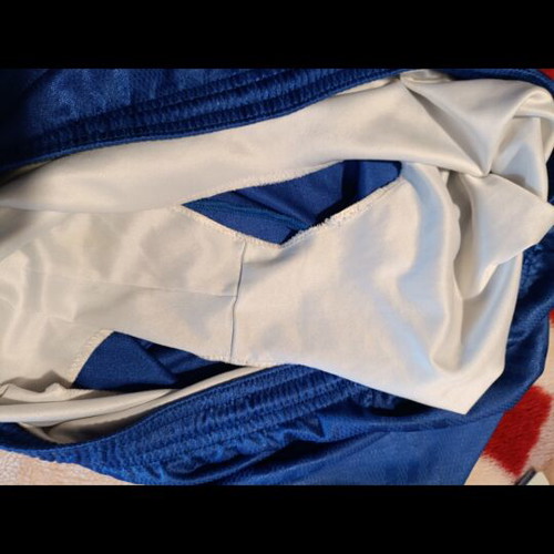 Adidas Originals blue athletic swim shorts with white drawstring