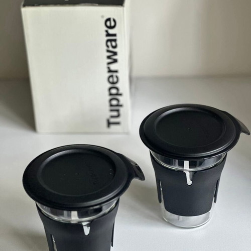 Tupperware set of 2 glass cups in gift box new