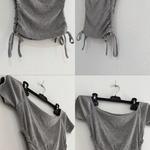 Women's gray blouse with short sleeves and drawstrings used, size S
