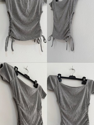 Women's gray blouse with short sleeves and drawstrings used, size S