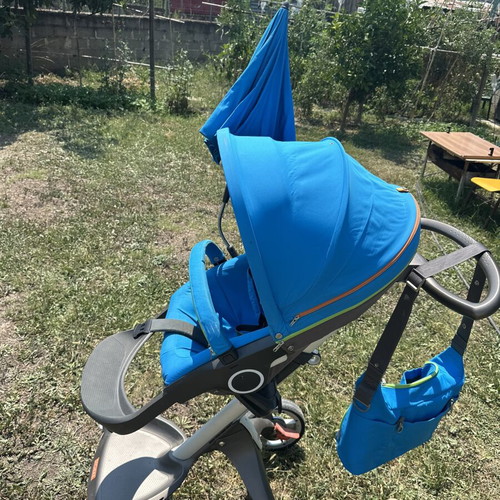 Stokke Xplory baby stroller blue with bag and umbrella