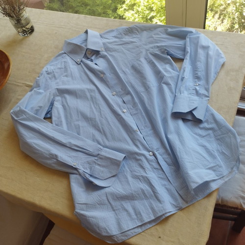 Oxford Company classic collared shirt, blue and white, size L