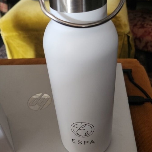 White stainless steel ESPA thermos new with monogram