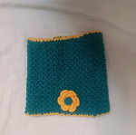 Handmade neck scarf like new, knitted petrol with yellow trim