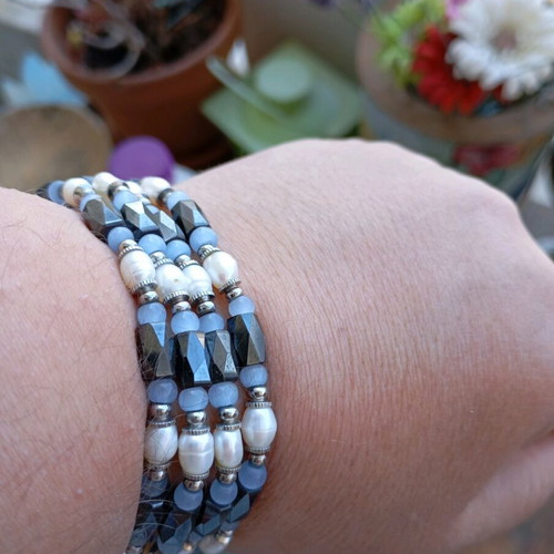 Hematite and Pearl Necklace-Bracelet Like New