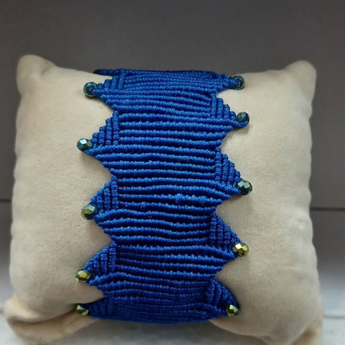 Macrame zig-zag bracelet new blue handmade adjustable