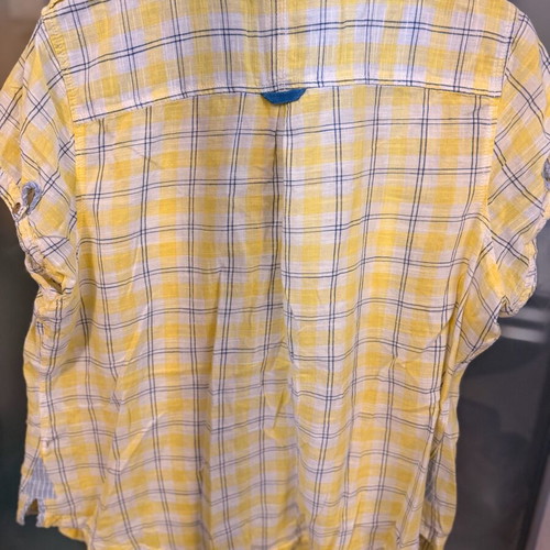 Linen Look Plaid Shirt yellow and white, like new