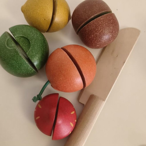 Wooden cutting fruits set with knife and cutting board, Plan Toys