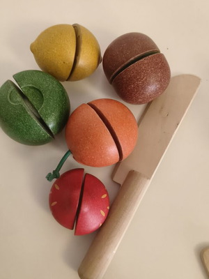 Wooden cutting fruits set with knife and cutting board, Plan Toys