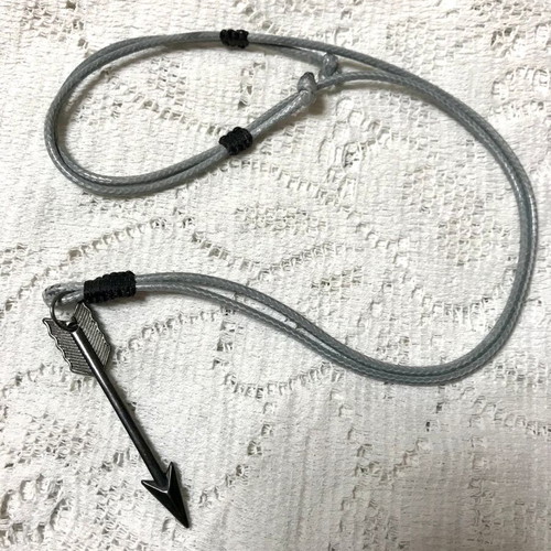 Men's Necklace with Metal Arrow Pendant on Grey Snake Cord new