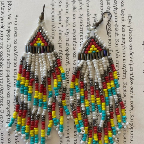 Dangling earrings used with woven beads in ethnic style