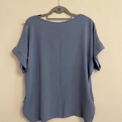 Blue bat sleeve blouse with metal details, one size