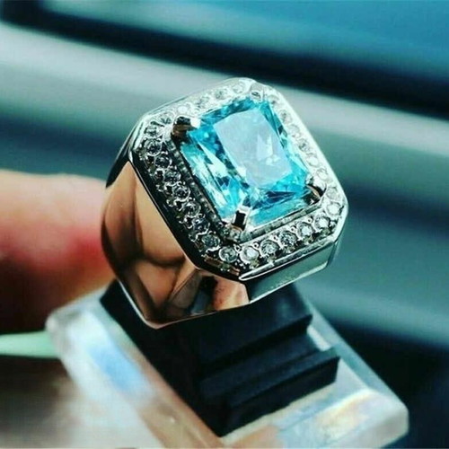 Men's ring with blue zircon and topaz new, silver plated