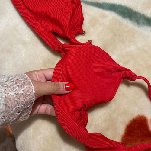 Red bikini top S/M new with jewel and removable padding
