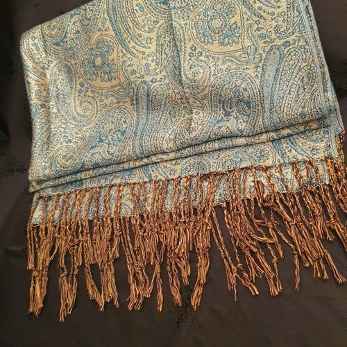 Scarf used, blue and gold, 70 x 190cm