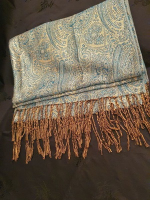 Scarf used, blue and gold, 70 x 190cm