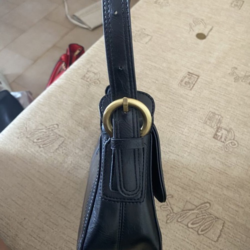 Leather Club vintage black leather shoulder bag with gold buckle