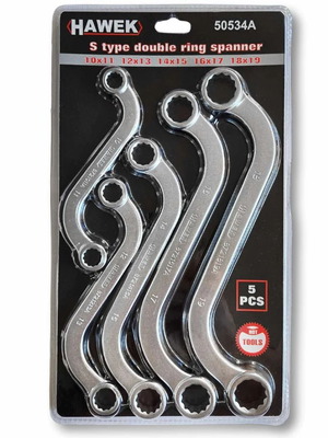 Hawek S-type double ring spanner set new, 5 pieces