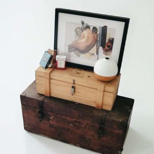 Set of 2 wooden vintage trunks used, decorative storage pieces