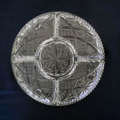 Crystal nut bowl 5 sections like new with Inox 18/10 tray and 24K handles