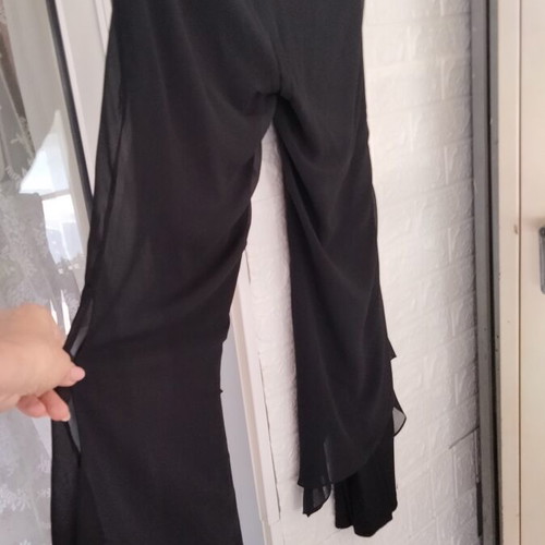 Black Latin Dance Flared Pants with Chiffon Ruffles, M/L