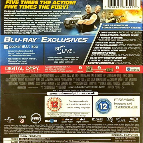Fast and Furious 5 Blu-ray μεταχειρισμένο, 3 δίσκοι, αγγλικοί υπότιτλοι