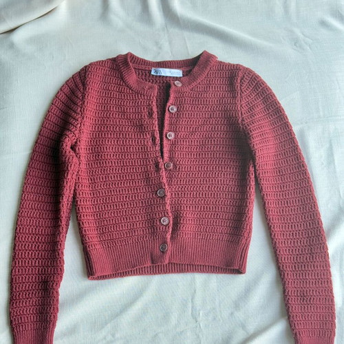 Zara Burgundy Crochet Knit Cardigan XS-S