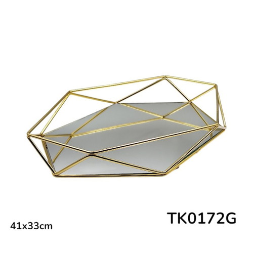Polygonal tray gold, new, 41x33 cm