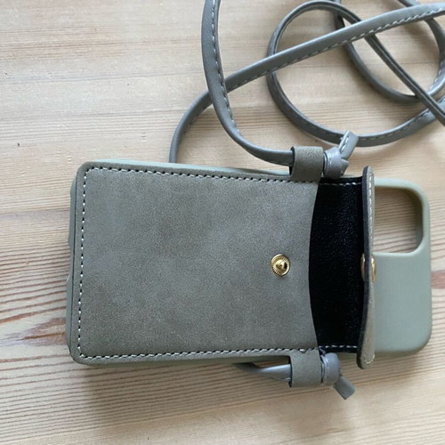 iPhone 11 phone case like new with neck strap and button closure, grey