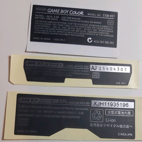 GB stickers new, pack of 3 for Gameboy Color, Advance, Advance SP