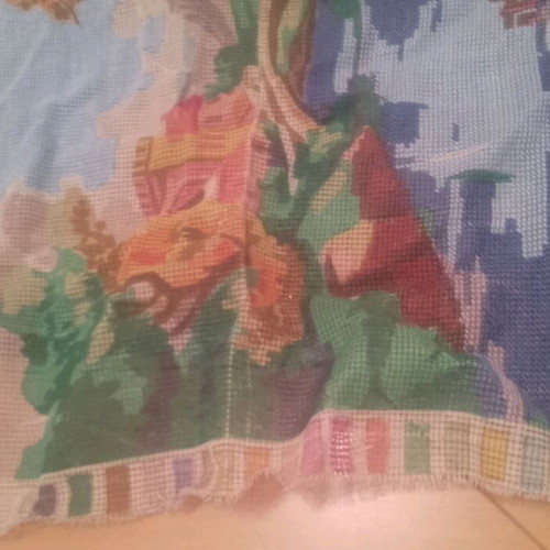 Embroidery on canvas used with castle and river