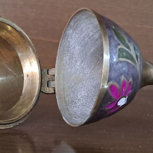 Art et Lumiere incense burner used, solid brass with enamel and floral designs