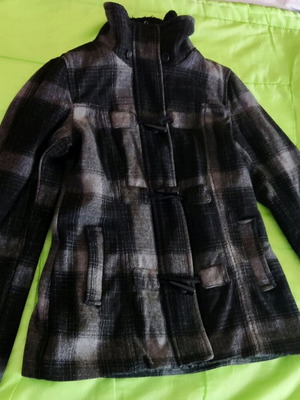 Women's coat H&M L.O.G.G used, black-gray check, size 36