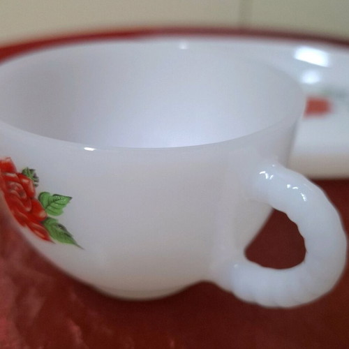 Vintage porcelain plates with cups new set with roses