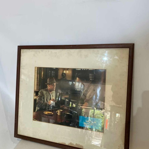 Vintage movie scene framed print 37x43 used with wear