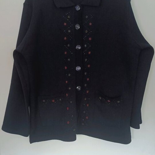 Old-fashioned woollen cardigan like new, dark blue, size L