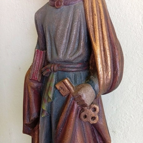 Wood sculpture used, hand-painted, 65 cm with gilding