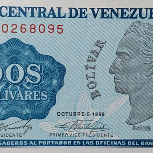 2 Bolivares Banknote Venezuela 1989 new