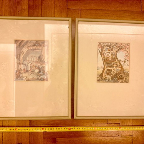 Set of 2 vintage children's illustration frames used