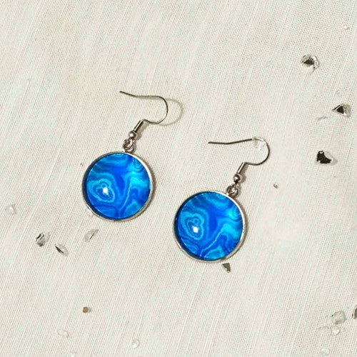 Earrings with cabochon Blue Waters made of stainless steel new