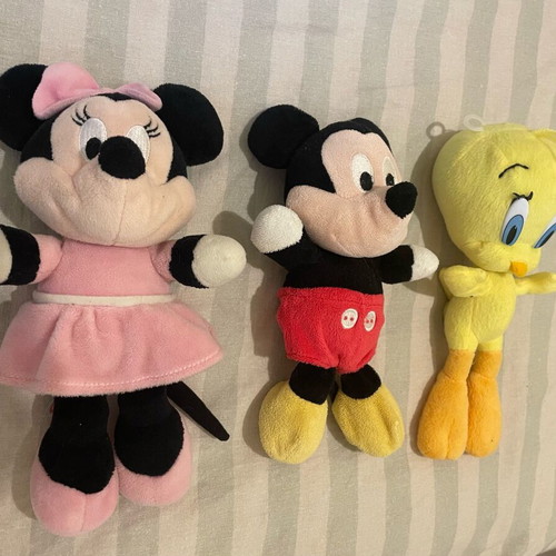 Minnie, Mickey and Tweety dolls used, set of 3, 22 cm