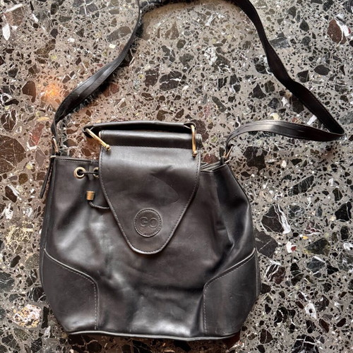 Leather shoulder bag black with gold details used