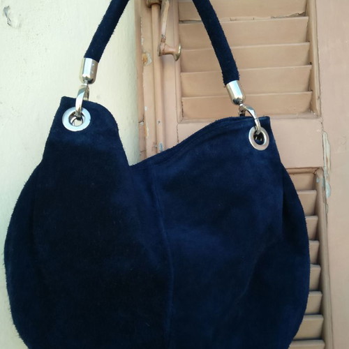 Leather women's suede shoulder bag used, blue
