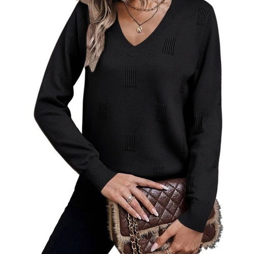 Zeagoo women's knitted sweater with V-neck and long sleeves, size M