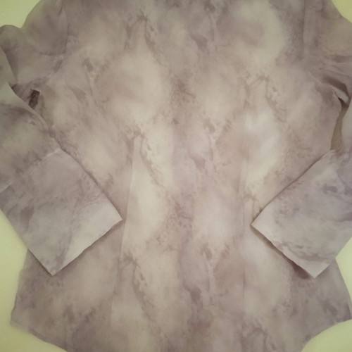 Sheer blouse in soft purple with abstract designs, like new, size M