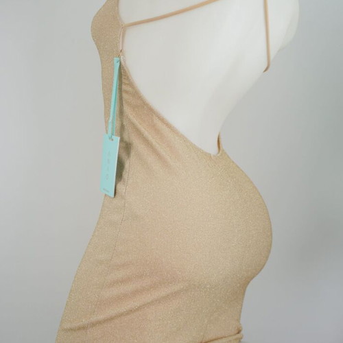 Mini dress gold new, size S, spaghetti strap backless