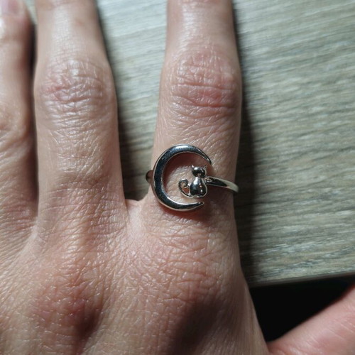 Silver ring cat on the moon new, one size