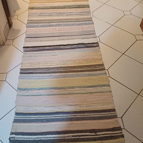 Traditional handmade woven rag rug like new 270x72cm