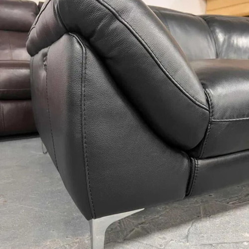 Black leather two-seater sofa with electric relaxing mechanism new