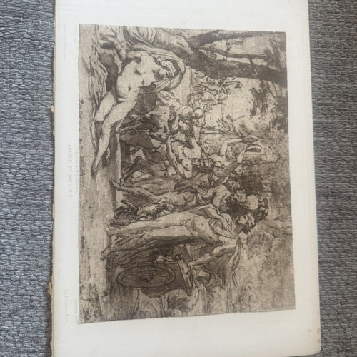 Engraving used, collectible old print 19x28 cm